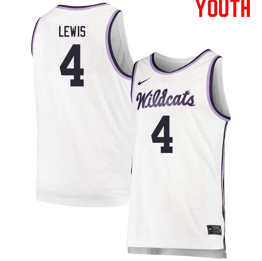 Youth #4 Seryee Lewis Kansas State Wildcats College Basketball Jerseys Sale-White - Click Image to Close